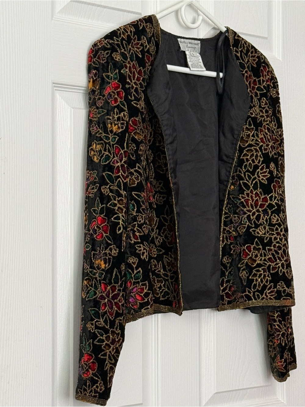 Papell Boutique Black Velvet Embroidered Floral Bolero Jacket size large